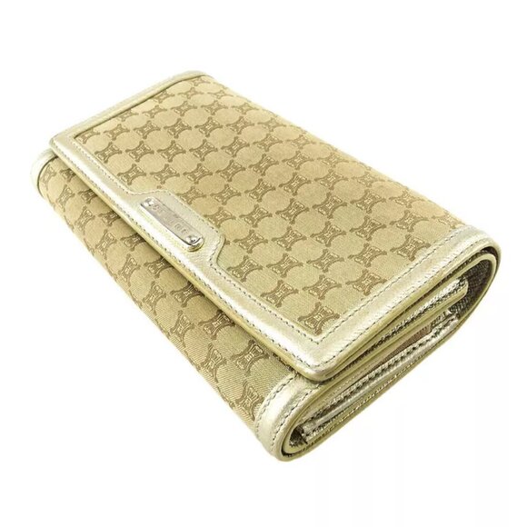 Celine long wallet Macadam Beige Canvas x Leather Authentic USED - Picture 4 of 11